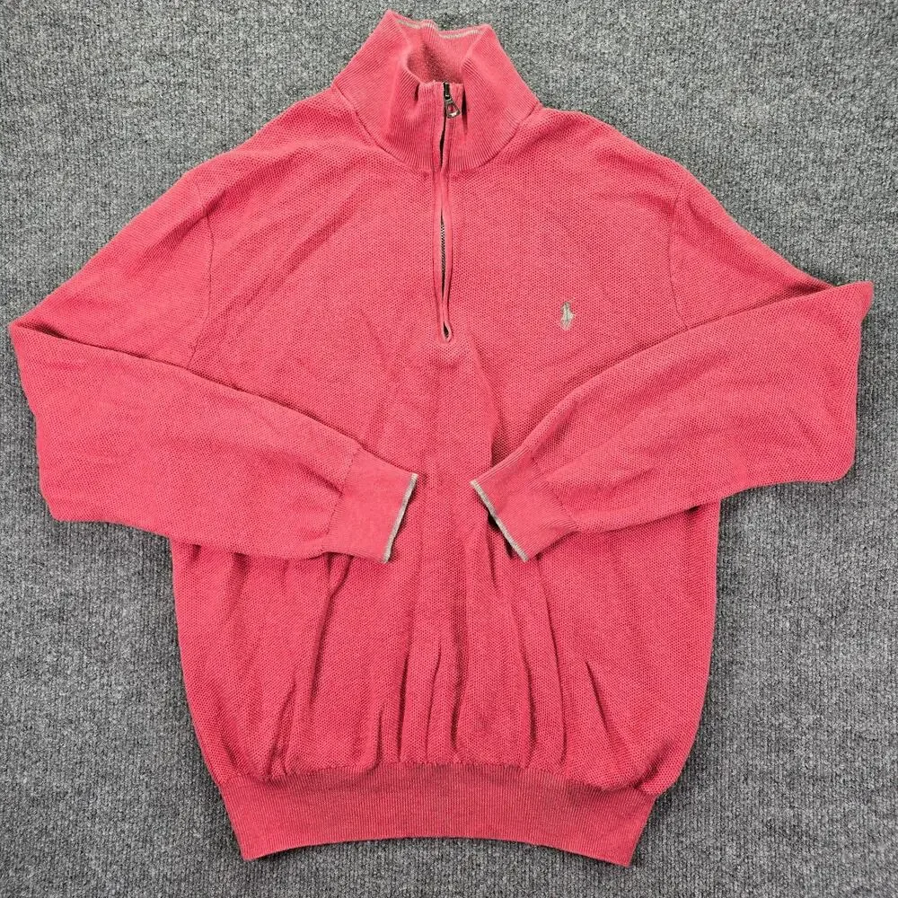 Polo Ralph Lauren 1/4 Zip Pullover Sweater Mens XL Coral Pony Pima Cotton Fits L